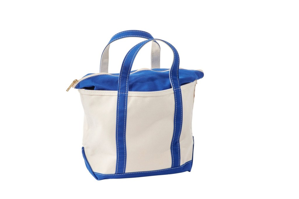 A white and blue boat bag