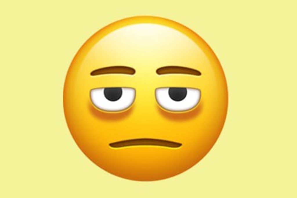 Yellow emoji with a sad face and bags under the eyes, one of eight new emojis coming to smartphones next year